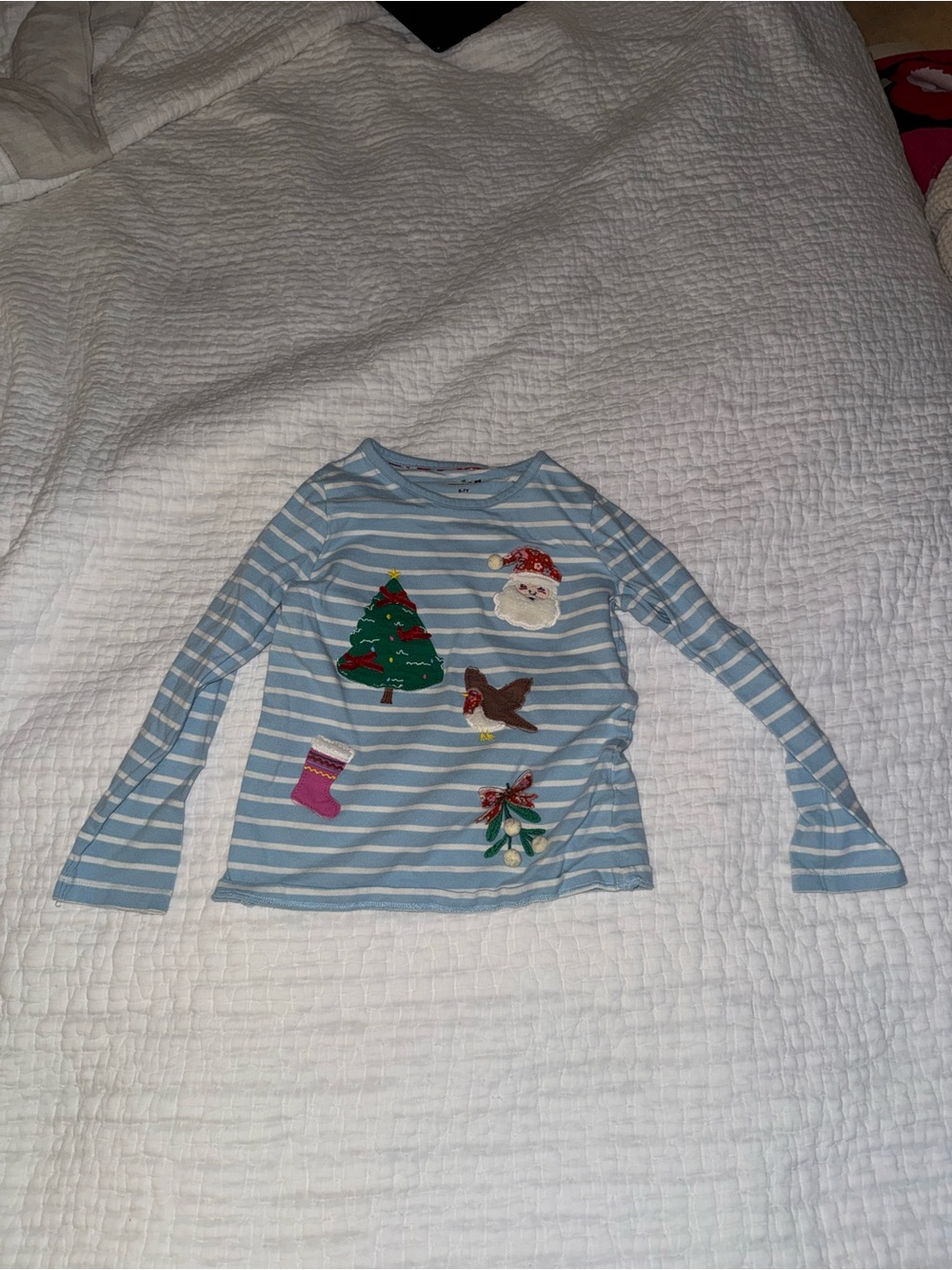 Mini Boden Light Blue and White Striped Holiday Top